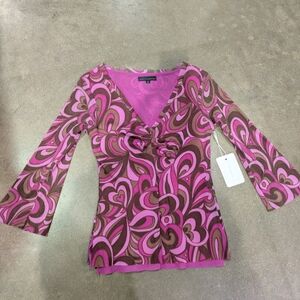 VINTAGE Y2k Pink and Brown Swirl Micromesh Top